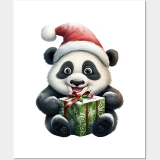 Baby Christmas Panda Bear With Gift Posters and Art